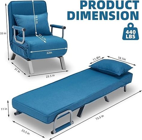 Amazon.com: Haddockway 3-in-1 Convertible Sofa Bed Sleeper Chair with Pillow,Folding Versatile Upholstered Armchair,Adjustable Leisure Chaise with 6 Positions,Lazy Bed Lounge Recliner for Home,Office (Blue) : Home & Kitchen Pillow Folding, Power Reclining Sleep Chair, Armchair Pull Out Bed, Home Office Blue, Comfortable Blue Slip-ons With Cushioned Footbed, Bed Lounge, Office Blue, Sofa Bed Sleeper, Convertible Sofa Bed