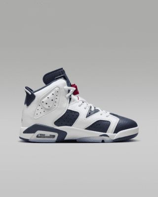 The Air Jordan Retro 6 is made with a premium upper and the signature look that made it famous. Perforations offer ventilated comfort for kids on the move. Shown: White/Midnight Navy/Varsity Red Style: 384665-164 Air Jordan Retro 6, Pretty Sneakers, Jordan Retro 6, Retro 6, Air Jordan 6 Retro, Nike Fashion Shoes, Jordan 6 Retro, Air Jordan Retro, Air Jordan 6