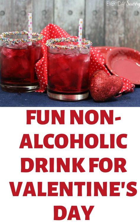 This yummy Valentine mocktail is a fun non-alcoholic drink for Valentine's day. So easy to make with just a few ingredients. Great for kids or adults. #valentine #mocktailrecipe Valentine’s Day Mock Tails, Valentine Punch Recipe, Valentines Drinks Alcoholic, Valentine Dinner Party, Easy Mocktails, Valentines Party Food, Valentine Drinks, Valentine Cocktails, Valentines Brunch