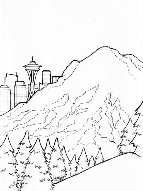 Mt Rainier - Seattle Mount Rainier Tattoo, Formals Cooler, Northwest Tattoo, Washington Tattoo, Mayon Volcano, Forest Sketch, State Tattoos, Tattoo Svg, Seattle Tattoo