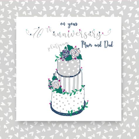 Send Anniversary wishes to your parents on 70 years of marriage. Celebrate your mum and dad's amazing Platinum wedding anniversary with this lovingly designed anniversary card. Hand illustrated and hand finished with silver glitter, perfect for such a special day. Provided with a matching pearlescent envelope. Blank inside for your own message. Printed and finished all in the UK. Happy First Wedding Anniversary, Wedding Anniversary Greetings, Wedding Anniversary Greeting Cards, 70th Wedding Anniversary, Grandma Birthday Card, First Wedding Anniversary Gift, Wedding Anniversary Decorations, Wedding Anniversary Wishes, Happy Anniversary Cards