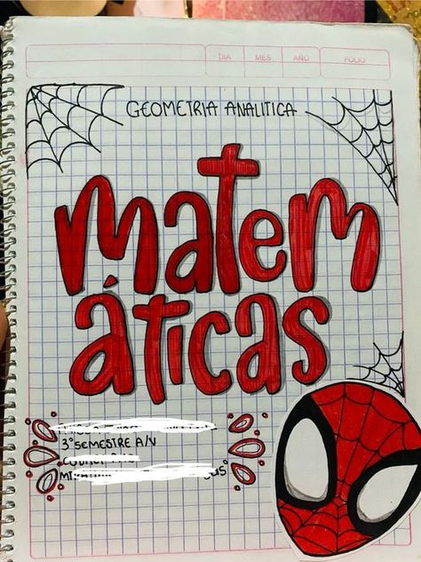 Math Binder, School Book Covers, Creative School Project Ideas, Spiderman Theme, Bond Paper Design, Easy Pixel Art, Art Journal Therapy, Hello Kitty Drawing, Bullet Journal School