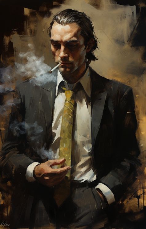 Newest Midjourney Style curated by ThetaCursed, License: CC BY-NC 4.0 Man In Suit Character Art, Noir Character Art, Cyberpunk Men, Cyberpunk Male, Painting Of A Man, A Man In A Suit, Urban People, Man In A Suit, Colorful Oil Painting