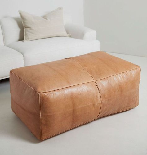 Vegan Leather Ottoman, Ottoman Instead Of Coffee Table, Long Ottoman, Square Ottomans, Ottoman Seating, Pouf Coffee Table, Leather Ottoman Coffee Table, Brown Leather Ottoman, Brown Ottoman