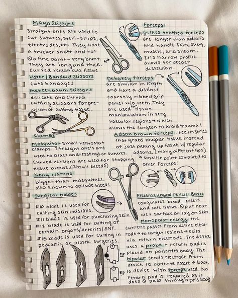 Surgical Instruments Notes 📝 of course you need to know the basics before entering the OR! Over time I learned the various purposes that these instruments have when it comes to plastics- especially the bipolar/monopolar mechanism. I plan to post some facial anatomy notes before hitting facelift techniques soon 🥲 #studygram #bujo #bujoideas #medicalstudent #notes Anesthesiologist Aesthetic, Anatomy Notes, Facial Anatomy, Medical Student Motivation, Surgical Instruments, Student Motivation, Med School, Medical Students, Dream Job