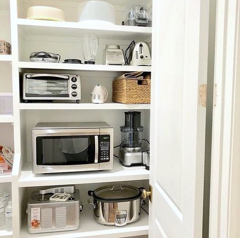 Store Kitchen Appliances, Kitchen Island On Wheels, Appliance Garage, Upper Kitchen Cabinets, Small Kitchen Island, Kitchen Island Ideas, Farmhouse Kitchen Island, Large Kitchen Island, Large Pantry