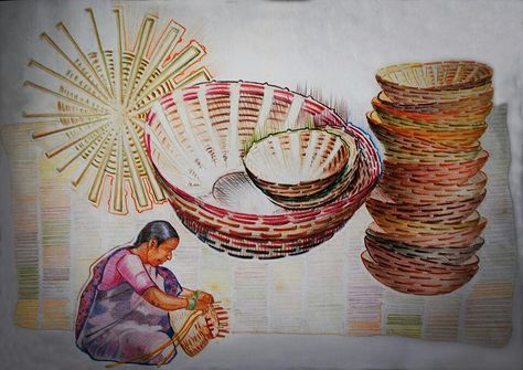 #pencilshading #illustration #bamboo #baskets #weaver Objective Drawing, Bamboo Baskets, Mini Art Journal, Postage Stamp Design, Drawing Competition, Bamboo Art, Bamboo Weaving, Bamboo Basket, Poster Drawing