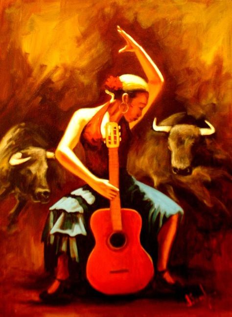 Spanish Guitar Art, Guitar Paintings, Flamenco Art, Latin Art, Flamenco Guitar, Spanish Guitar, Guitar Drawing, Spotify Aesthetic, Playing Violin