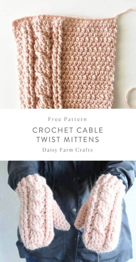 Free Pattern - Crochet Cable Twist Mittens Cable Crochet, Crochet Patterns Free Women, Crochet Mitts, Crochet Phone Cases, Crochet Christmas Stocking, Free Pattern Crochet, Crochet Cable, Crochet Gratis, Crochet Mittens