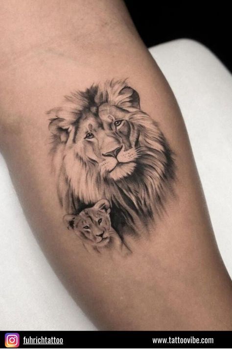 Lion And Family Tattoo, Lion Lamb Tattoo For Women, Lion Small Tattoo, Lion And Cubs Tattoo For Women, Lion Minimalist Tattoo, Lion Cubs Tattoo, Lion Family Tattoo, Lion And Cub Tattoo, Lion And Lamb Tattoo