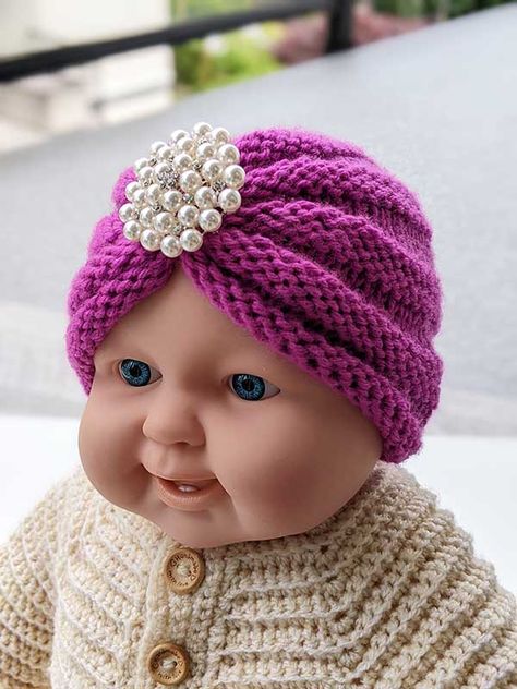 Baby Turban Hat Pattern Free, Turban Hat Pattern, Baby Turban Headband, Baby Turban Hat, Hat Patterns Free, Baby Turban, Childrens Hats, Learn How To Knit, Baby Hats Knitting