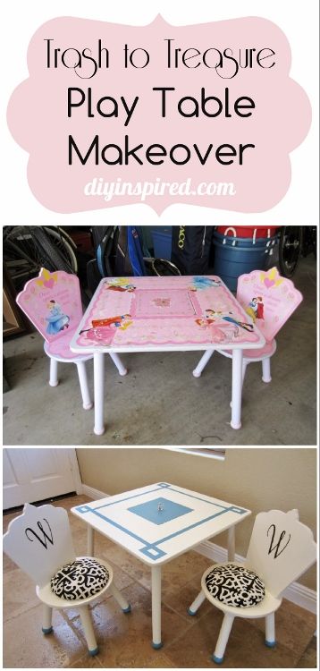 Upcycled Children’s Play Table- Free table refurbished for less than $20! Childrens Play Table, Baby Birthday Banner, Refurbished Table, Furniture Refurbishing, Pumpkin Tutorial, Play Activity, Upcycled Projects, Upcycle Ideas, Metal Pumpkins