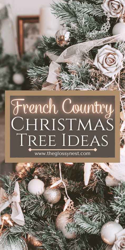 Soft, rustic & shabby chic Christmas tree vibes? Yes, please! Get inspired with these beautiful & unique French Country Christmas tree ideas! Pastels, French blue, white, red, pink, green & rose gold shabby chic Christmas tree decor using ornaments, toppers, skirts, collars, ribbon, garland, lace & fabric on flocked trees. These modern, cottage, vintage, farmhouse, homemade, handmade, easy, indoor & outdoor French style decorations work great on small, mini & regular sized Christmas trees. French Country Xmas Decor, French Country Christmas Wreath, Country French Christmas Tree, French Farmhouse Christmas Tree, Cottage Christmas Tree Decor, Country Chic Christmas Tree, Country French Christmas Decorating, Christmas Decor French Country, Country Cottage Christmas Tree