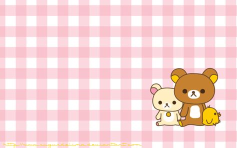 Pink Plaid Rilakkuma Pink Wallpaper Kawaii, Rilakkuma Wallpaper, Blue Background Wallpapers, Kawaii Background, Cute Blue Wallpaper, Cute Desktop Wallpaper, Cute Simple Wallpapers, Hello Kitty Pictures, Kitty Wallpaper