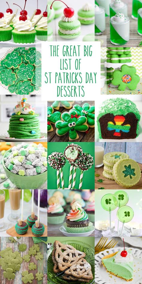 The Great Big List of St. Patrick's Day Desserts • Sarahs Bake Studio St Patricks Desserts, St Patrick's Day Desserts, St Patricks Food, St Patrick Day Snacks, Rainbow Desserts, Dreamy Desserts, St Patties, Fete Saint Patrick, Green Desserts