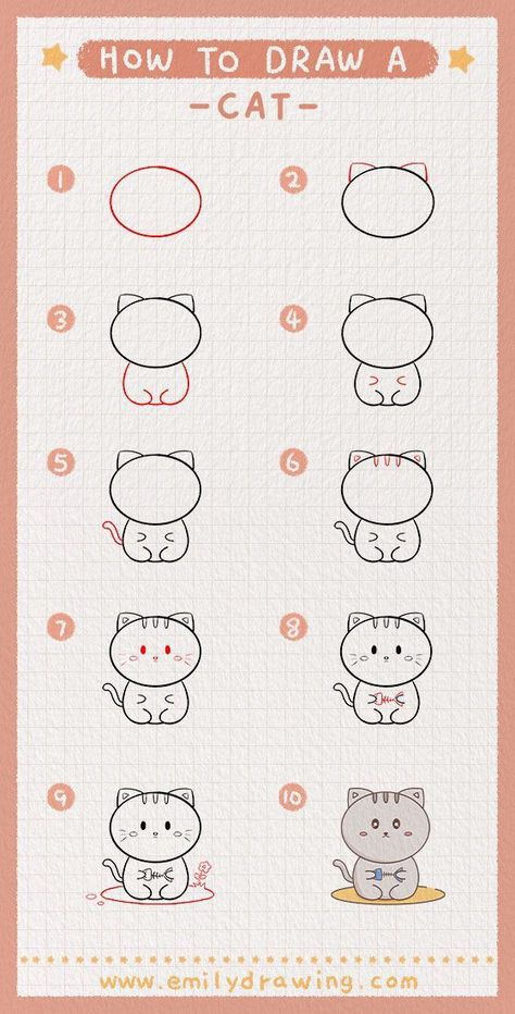 How To Draw A Cat Step By Step, A Cat Drawing, Cat Step By Step, Doodles Kawaii, Draw A Cat, Cat Drawing Tutorial, Easy Designs, Doodle Tattoo, Cat Doodle