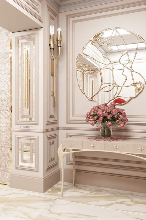 Entryway with classic pink and white items Luxury Mirrors, Luxury Closets Design, Modern Luxury Bedroom, Hallway Design, Contemporary Furniture Design, Modern Bedroom Design, Luxurious Bedrooms, Luxury Interior Design, Living Design