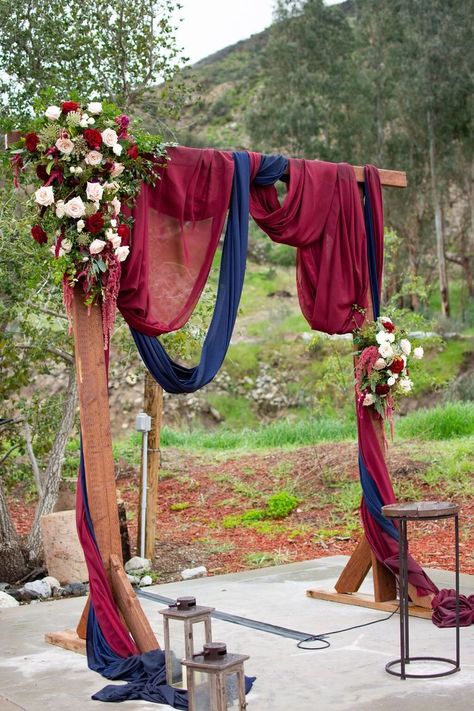 Navy Blue Maroon And Silver Wedding, Wedding Arch Ideas Burgundy And Navy, Fall Elopement Decor, Navy And Burgundy And Gold Wedding, Navy And Red Wedding Decor, Navy And Burgundy Wedding Dress, Royal Blue And Maroon Wedding Theme, Burgundy Blue And Gold Wedding, Navy Burgundy Silver Wedding