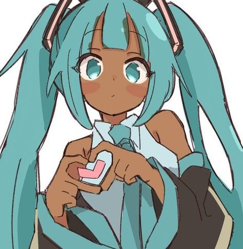 Black Miku Hatsune, Black Hatsune Miku Cosplay, Black Sailor Moon Pfp, Black Miku Pfp, Black Kawaii Pfp, Black Miku Cosplay, Black Skin Drawing, Black Character Pfp, Miku Pfp Dark