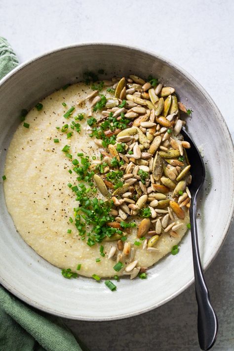 Millet Porridge with Chives and Toasted Seeds Savory Porridge Recipes, Millet Porridge Breakfast, Recipes With Millet, Stir Fry Peppers, Millet Breakfast, Holistic Food, Postpartum Meal, Millet Porridge, Food Remedies