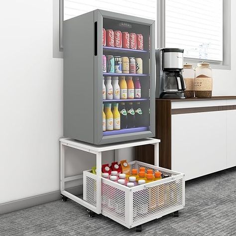 Amazon.com: PUNCIA Fridge Stand with Storage and Wheels,Rolling Mini Fridge Table for Coffee,Portable Dorm Organizer Unit for Mini Refrigerator,Fridge Cart with Drawer Basket for Home Office,Appliance Platform : Home & Kitchen Mini Fridge In Living Room Ideas, Mini Fridge Table, Fridge Stand, Dorm Fridge, Mini Refrigerator, Freezer Organization, Dorm Organization, Fridge Organisers, Beverage Refrigerator