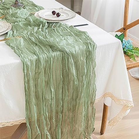 Sage Green Cheesecloth Table Runner, Green Cheesecloth Table Runner, Boho Wedding Table Runner, Cheese Cloth Table Runner, Rustic Wedding Table Runners, Banquet Table Decorations, Table Runner For Wedding, Cloth Table Runner, Cheesecloth Table Runner