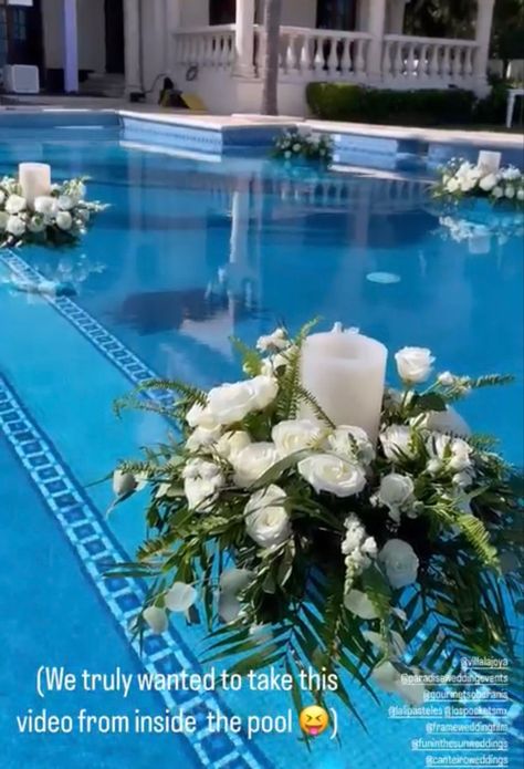 Flowers In Pool Wedding, Pool Wedding Reception, Floating Decorations, Pool Wedding, Ladies Club, Jasmine Tea, Leafy Plants, Flower Arrangements Diy, Arte Floral