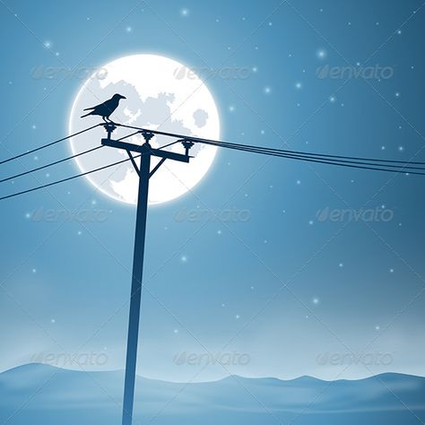 Electric Pole Drawing, Electricity Illustration, Illustration Landscape, Telephone Line, Acrylic Art Projects, Sky Stars, Flower Pants, Moon Shadow, Landscape Sketch