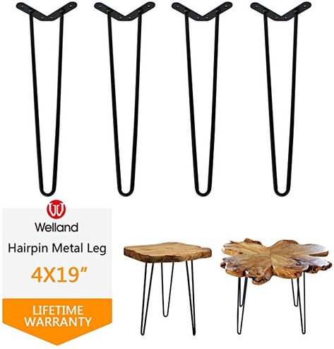 Welland 19" Satin Black Hairpin Metal Legs 1/2" Diameter Set of 4 with Free Screws Use to Home DIY Projects for Furniture - - Amazon.com Crown Molding Shelf, Matte Spray Paint, Ikea Coffee Table, Hairpin Table, Hairpin Leg Table, Unique Side Table, Coffee Table Legs, Hairpin Legs, Rubber Flooring