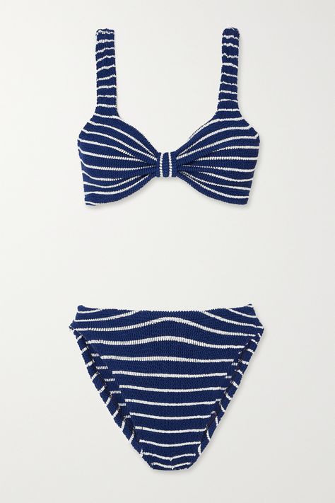 The distinctive crinkled finish of Hunza G's signature swimwear has been a calling card since the '90s. This 'Bonnie' bikini is cut from striped seersucker and artfully knotted at the front. The minimalist profile is free from fastenings so you can sunbathe without anything digging in. Swimsuit Inspo, Hunza G, Cute Bathing Suits, Summer Bikinis, Cute Swimsuits, Cute Bikinis, Dream Clothes, Two Pieces, Briefs