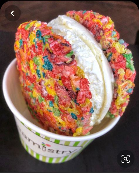 Fruity Pebbles Cake, Pebbles Cake, Atlanta Food, Premium Ice Cream, Liquid Nitrogen, Marshmallow Treats, Junk Food Snacks, Ice Cream Sandwiches, Cream Sandwich