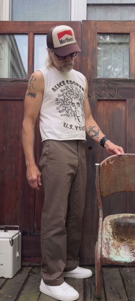 Midwestern Outfit Men, Greaser Guys Outfit, Mens Outfits Alt, Masc Country Outfits, Western Biker Aesthetic, Yallternative Outfit Men, Midwestern Fashion, Hippie Mens Outfits, Cowboy Inspired Outfit