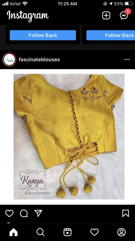 Plain Raw Silk Blouse Designs, Boat Neck Back Design Blouses, Simple Blouse Design For Normal Saree, Yellow Blouse Design, Blause Desine Latest, Blouse Designs Simple, Normal Blouse Designs, Yellow Blouse Designs, Simple Aari Work Blouse Design