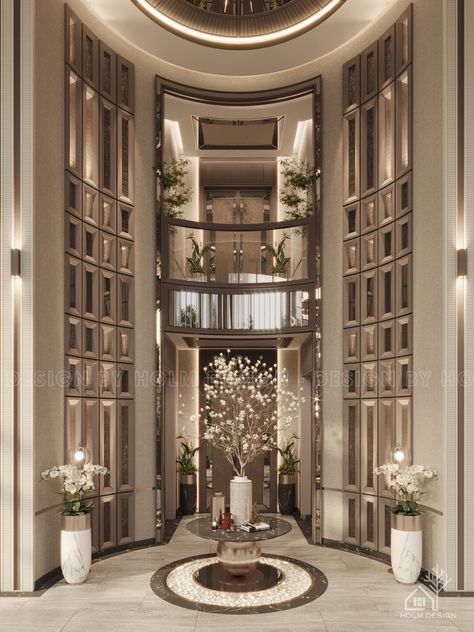 Residence Lobby, Luxury Houses Entrance, Bar Concept, Luxury Hotels Lobby, Entrance Decoration, Lobby Interior Design, Car Poses, Double Height, Home Entrance