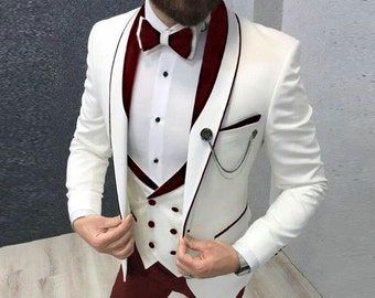 Groomsmen Outfit, Groom Tuxedo Wedding, Tuxedo Colors, Suits Men Business, Suits Prom, Man Blazer, Slim Fit Tuxedo, Groom Tuxedo, White Tuxedo