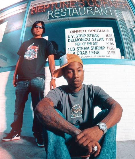 Rahshawn on Twitter: "Chad Hugo & Pharrell Williams (2000s)… " Chad Hugo, Delmonico Steak, Hip Hop Classics, Strip Steak, Rap Aesthetic, Special Dinner, Photoshoot Concept, Pharrell Williams, Streetwear Men Outfits