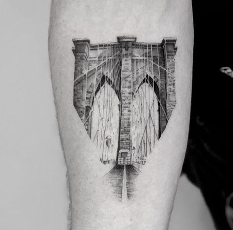 brooklyn bridge Brooklyn Bridge Tattoo, Bridge Tattoo, Brooklyn Tattoo, Small Bridge, New York Tattoo, River Bridge, I'm Sick, Detailed Tattoo, Japanese Tattoo Designs