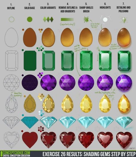 Painting gems and jewels reference الفن الرقمي, Jewelry Rendering, Cool Pencil Drawings, Jewelry Illustration, Jewelry Drawing, Jewellery Sketches, 3d Drawings, Digital Painting Tutorials, Drawing Tutorials