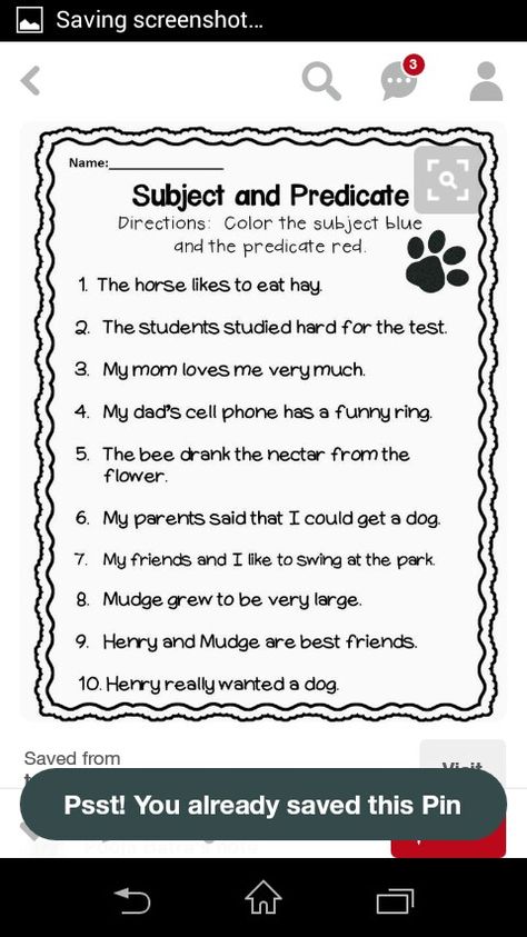 Parts Of Speech Poem, Subject Predicate, Eng Grammar, Maths Worksheet, Nursery Rhymes Preschool, English Grammar Exercises, Sentence Examples, 1 Worksheet, Grammar For Kids