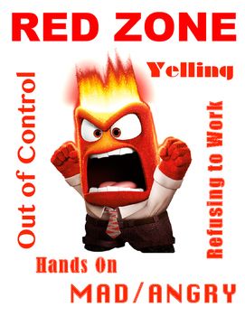 Infuse the Zones of Regulation with Inside Out's Anger. Suggestion: Glue onto a Red Octagon to create a stop sign shape. This will signal to students to STOP when they are in the Red Zone. Inside Out Emotions, Zones Of Regulation, Emotions Activities, Art Therapy Projects, Behaviour Management, Social Thinking, School Social Work, Counseling Activities, Social Emotional Skills