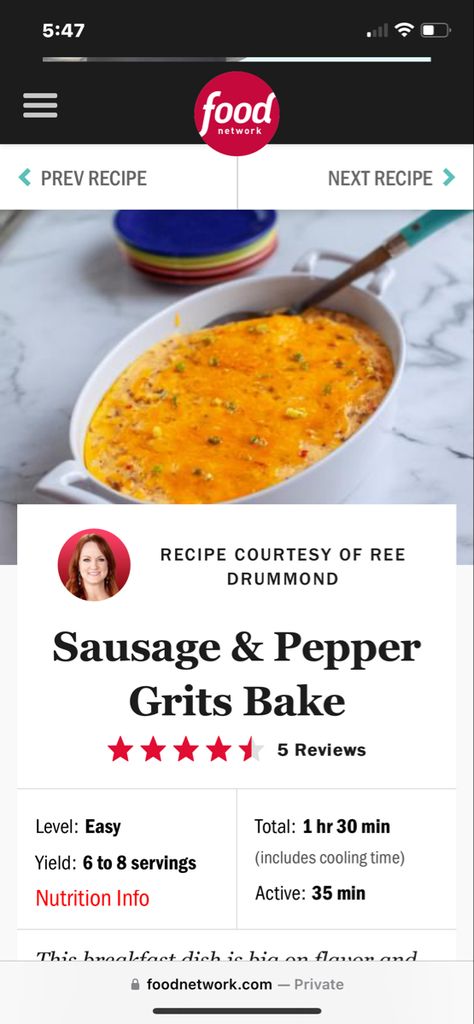 Sausage Grits Casserole Breakfast Pioneer Woman, Grits Casserole Pioneer Woman, Pioneer Woman Sausage And Grits Casserole, Pioneer Woman Breakfast Casserole, Grits Breakfast Casserole, Sausage And Grits, Grits Recipes, Grits Casserole, How To Cook Grits