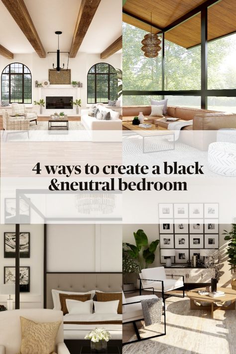 black accents, accent walls, how to create a black and neutral bedroom, bedroom design Bedroom Decor Ideas Black, Black White And Tan Bedroom, White And Tan Bedroom, Black Bedroom Furniture Decor Ideas, Tan And Black Bedroom, Black And Tan Bedroom, Black And Neutral Bedroom, Black Bedroom Furniture Decor, Beige And Black Bedroom