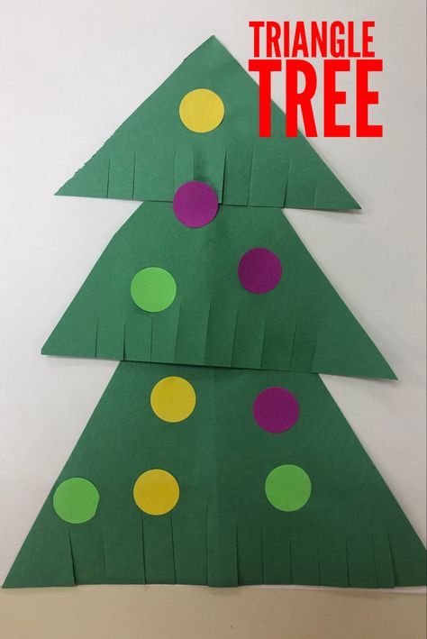 Teach children different sizes using triangles to make tree. Triangle Christmas Tree Craft Preschool, Triangle Tree Craft, Triangle Christmas Tree Craft, Triangle Crafts Preschool, Wooden Triangle Christmas Tree, Christmas Math Project, Art Toddlers, Triangle Christmas Tree, Triangles Activities