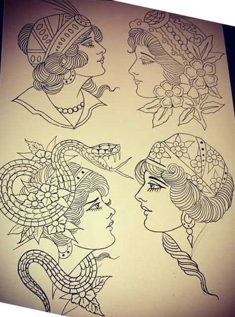 Traditional Lady Head Tattoo Flash, Lady Head Tattoo Flash, Traditional Tattoo Symbols, Traditional Tattoo Girls, Traditional Tattoo Stencils, Minimalist Tattoo Ideas, Traditional Tattoo Inspiration, Traditional Flash, Old School Tattoo Designs