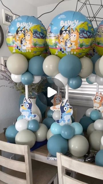 Balloon Stylist 🎈✨ Servicing So Cal, LA, OC on Instagram: "Bluey Centerpieces perfect for party!  • • • #bluey #blueyballoons #balloons #balloon #balloonsdecor #balloonstylist #balloondecorations #balloondecoration @tuftexballoons #events #kidsparty #kidspartyideas #firstbirthday #eventplanner #eventdesign #partyplanning #partyplanningideas #kreativdept #norwalkca #downeyca #longbeachcalifornia #whittierca #picoriveraca #lakewoodca #cityofparamount" Bluey Balloon Bouquets, Bluey Centerpiece Ideas Diy, Bluey Backdrop For Boy, Bluey 1st Birthday Party, Bluey Balloon Garland Ideas, Bluey First Birthday Party Ideas, Bluey Centerpiece, Bluey Centerpiece Ideas, Bluey Birthday Ideas