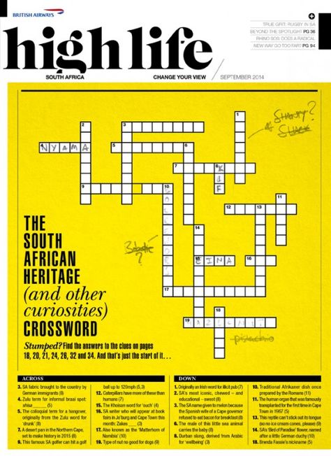 #MagLove 19 September 2014: "Cool collages, crosswords and creative explosions". British Airways High Life (South Africa), September 2014. Crossword Puzzle Graphic Design, Crossword Design Poster, Crossword Graphic Design, Crossword Puzzle Design, Cool Collages, Crossword Design, African Magazine, Editorial Design Magazine, Puzzle Graphic