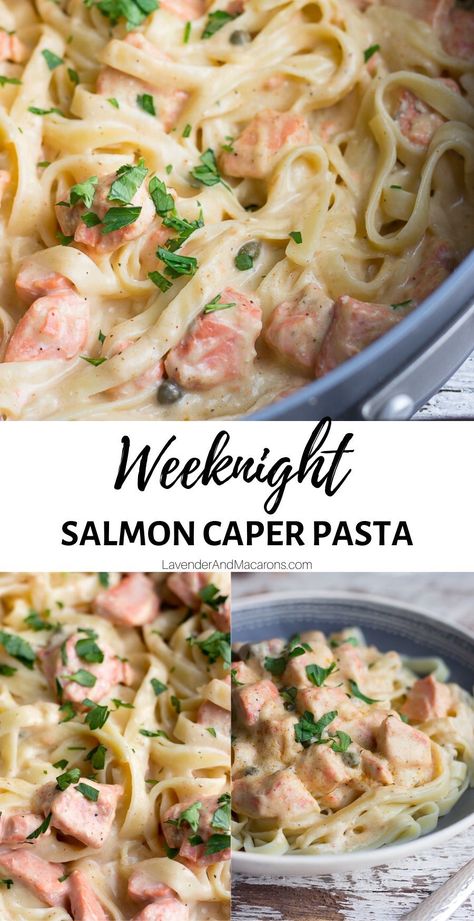 Weeknight Salmon, Meatless Pasta Recipes, Salmon Pasta Recipe, Salmon Capers, Creamy Salmon Pasta, Salmon Pasta Recipes, Creamy Salmon, Capers Recipe, Quick Seafood Recipes