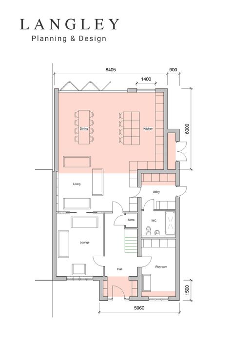 Extension Ideas Open Plan Floor Plans, Rear Extension Floor Plan, Extension Floorplan, Kitchen Extension Floor Plan, Extension Ideas Open Plan, Semi Detached Extension, 1930s House Extension, Ground Floor House, House Extension Plans