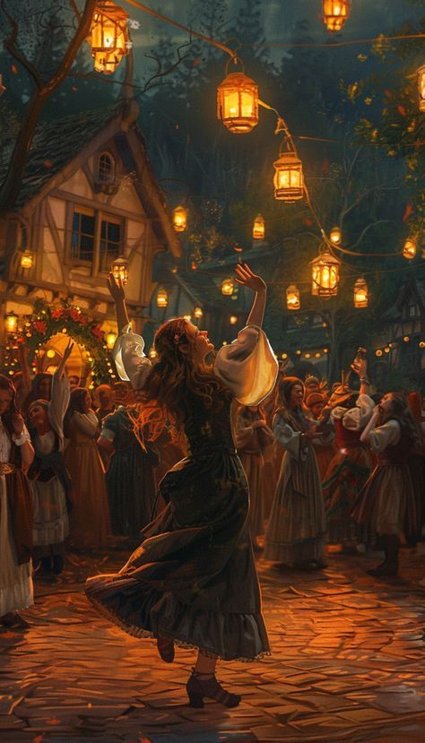 Village Festival Fantasy Art, Village Festival Aesthetic, Fae Dancing, Fantasy Festival Aesthetic, Medieval Festival Aesthetic, Medieval Village Aesthetic, Fairytale Core, Medieval Dance, Worst Day Of My Life