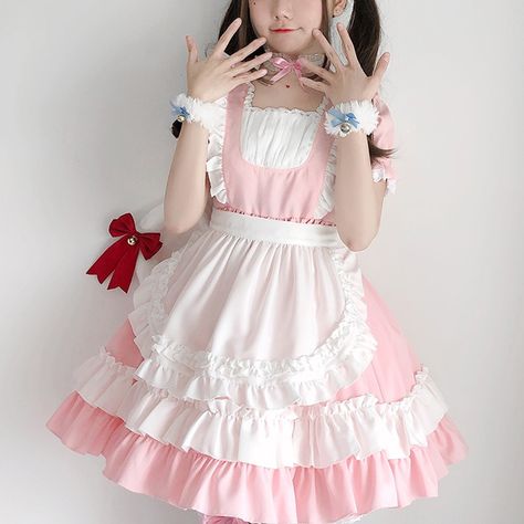 Pink Maid Dress, French Maid Dress, Anting Manik, Dress Anime, Maid Cosplay, Pink And White Dress, Kawaii Cosplay, Maid Outfit, Maid Dress